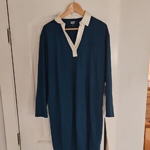 Lands' End Navy and Cream Long Sleeve Dress